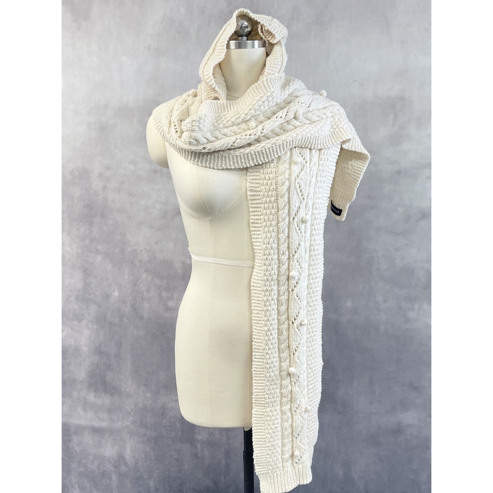 Lands End Cable Knit Detachable Hood Scarf Heritage Winter Resort Lodge Cottage